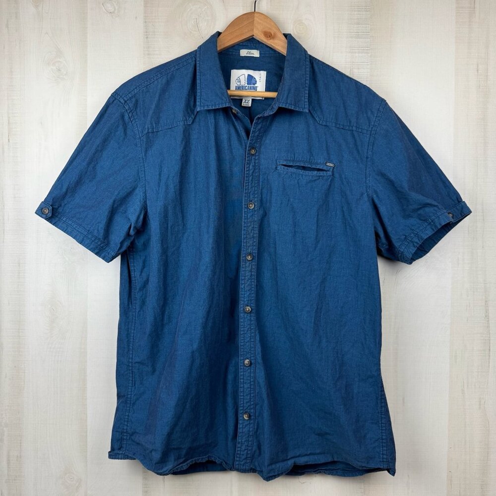 Americanino Mens Blue Short Sleeve Casual Shirt Size XL Slim Fit